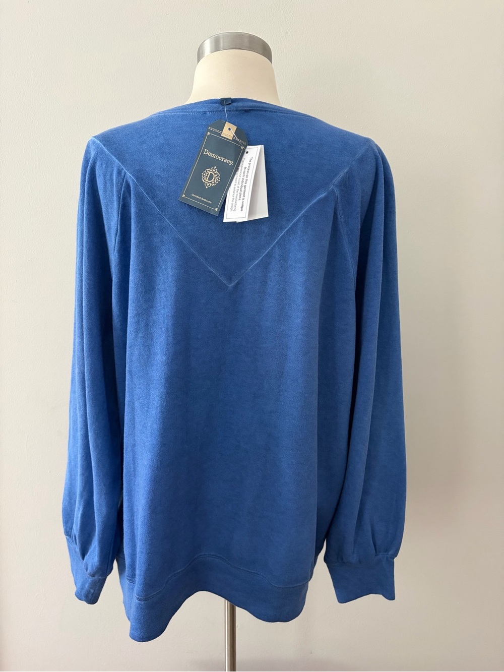 Democracy Relaxed Blue Pullover Sweatshirt Crochet Yoke 1X Boho Chic Cottagecore - Picture 8 of 10
